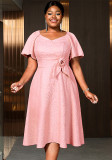 Women Elegant Puff Sleeve Formal Party Dress