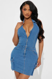 Women Halter Neck Denim Bodycon Dress