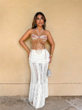 Women Vest Colorblock Multi-Color Top with Body Chain and Chestnut Chain