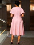 Women Elegant Puff Sleeve Formal Party Dress