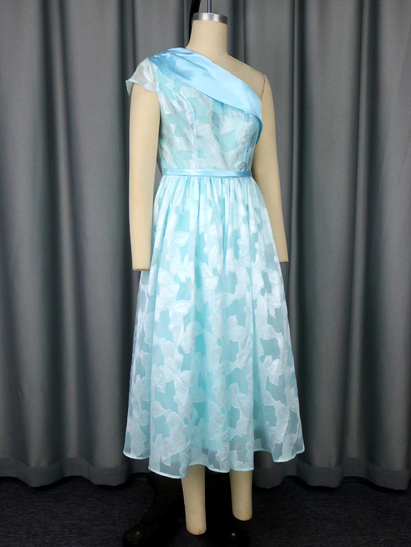 Women Slash Shoulder Contrast Jacquard Formal Party Dress