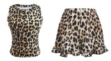 Women Sexy Printed Sleeveless Round Neck Tank Ruffle Shorts Two-Piece Set