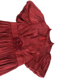 Plus-Size Women Lantern Puff Sleeve Ruffle Belted Sequined Formal Party Dress