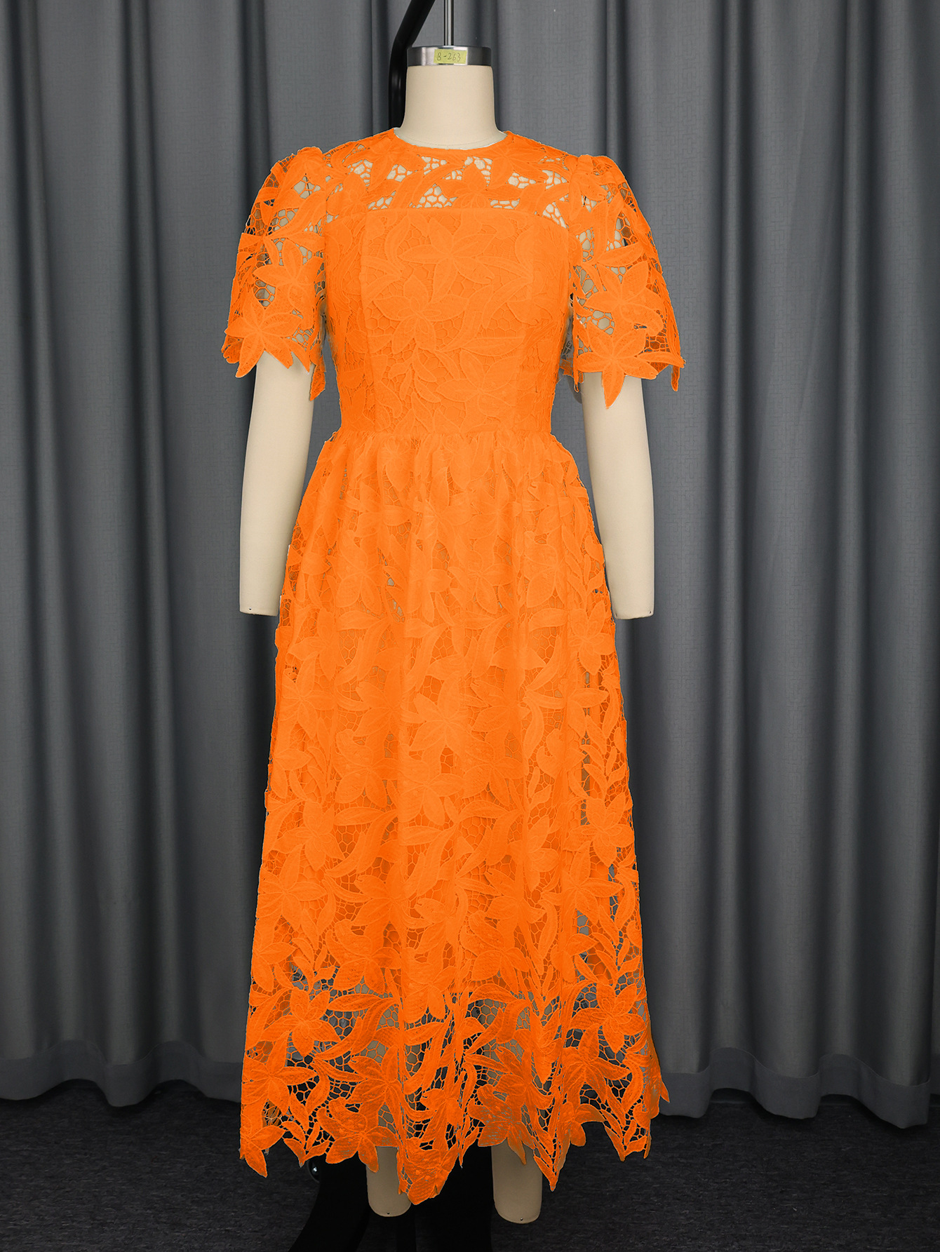 Women Round Neck Elegant Lace See-Through Formal Party Dress