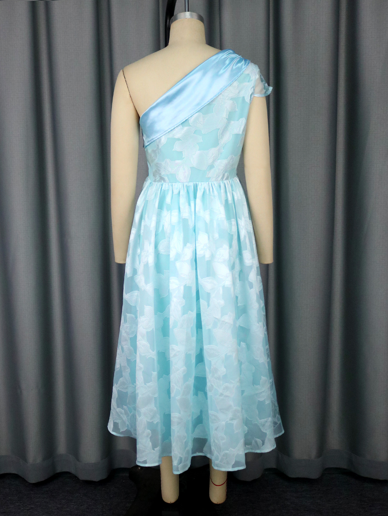 Women Slash Shoulder Contrast Jacquard Formal Party Dress