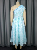 Women Slash Shoulder Contrast Jacquard Formal Party Dress