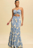 Women Printed Strapless Hollow Dress