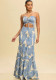 Women Printed Strapless Hollow Dress
