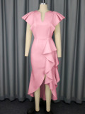 Plus-Size Women Ruffle Irregular Formal Party Dress
