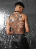 Men Diamond-Encrusted Hollow Sequin Mesh Sexy Nightclub Party Sleeveless Top