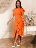 Plus-Size Women Ruffle Irregular Formal Party Dress