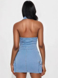 Women Halter Neck Denim Bodycon Dress