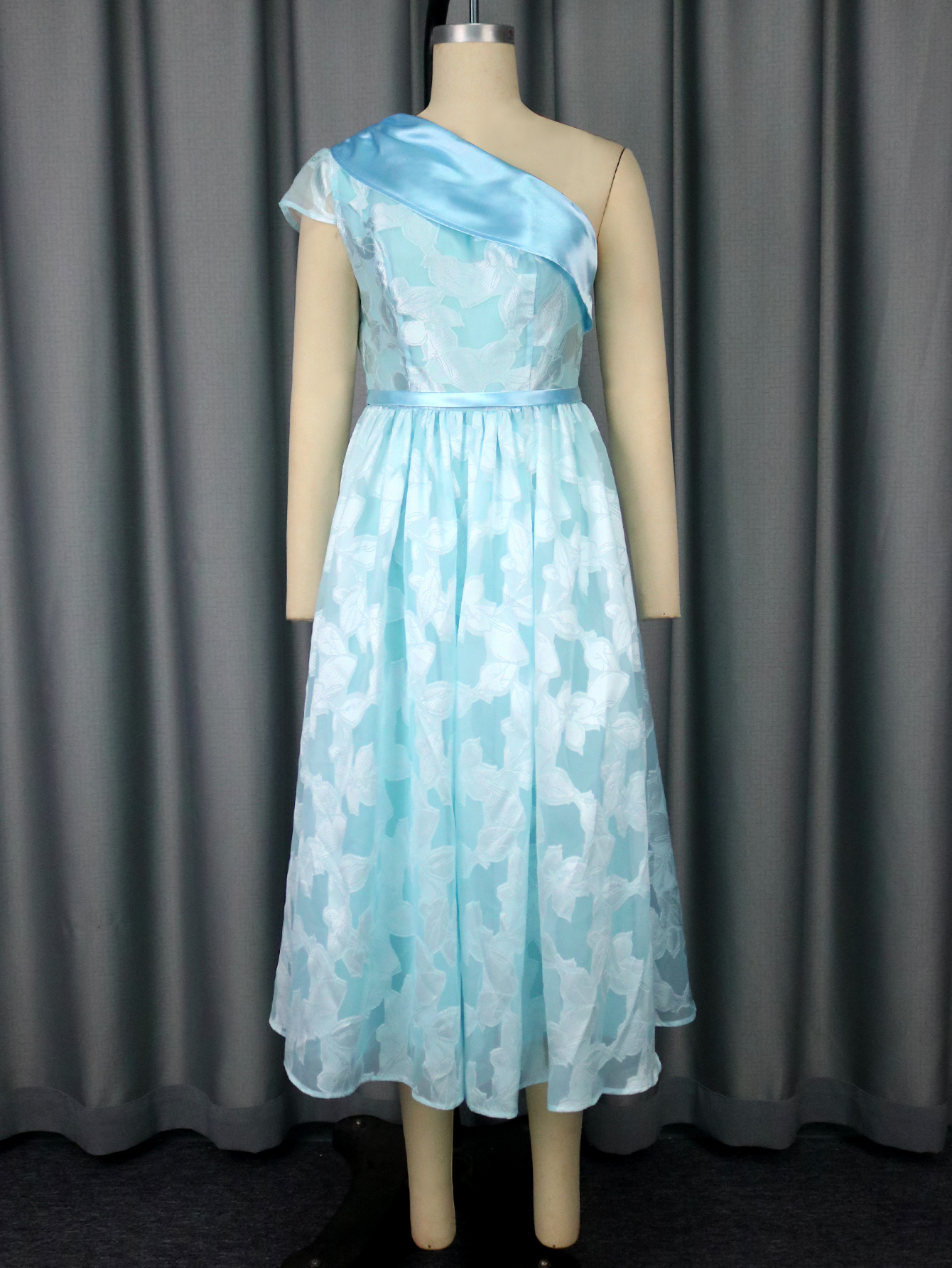 Women Slash Shoulder Contrast Jacquard Formal Party Dress