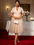 Plus-Size Women Belted Mesh Blazer Dress
