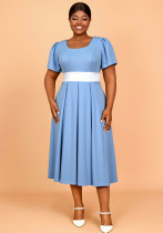 Plus-Size Women Backless Short-Sleeve Bow Belted Party Dress