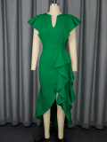Plus-Size Women Ruffle Irregular Formal Party Dress