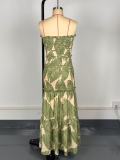 Women Printed Strapless Hollow Dress