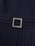 Plus-Size Women V-Neck Square-Button Elegant Pleated Dress