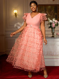 Plus-Size Women V-Neck Ruffle Sleeve Butterfly Formal Party Dress