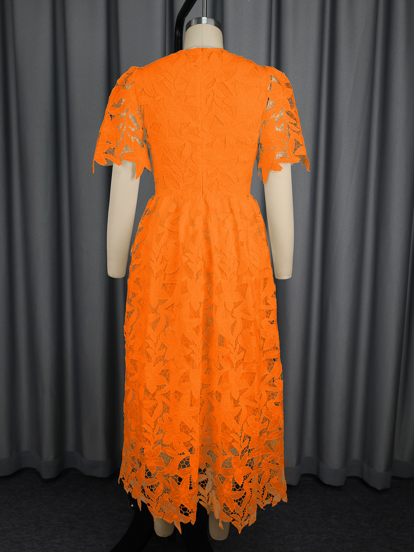 Women Round Neck Elegant Lace See-Through Formal Party Dress