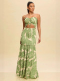 Women Printed Strapless Hollow Dress