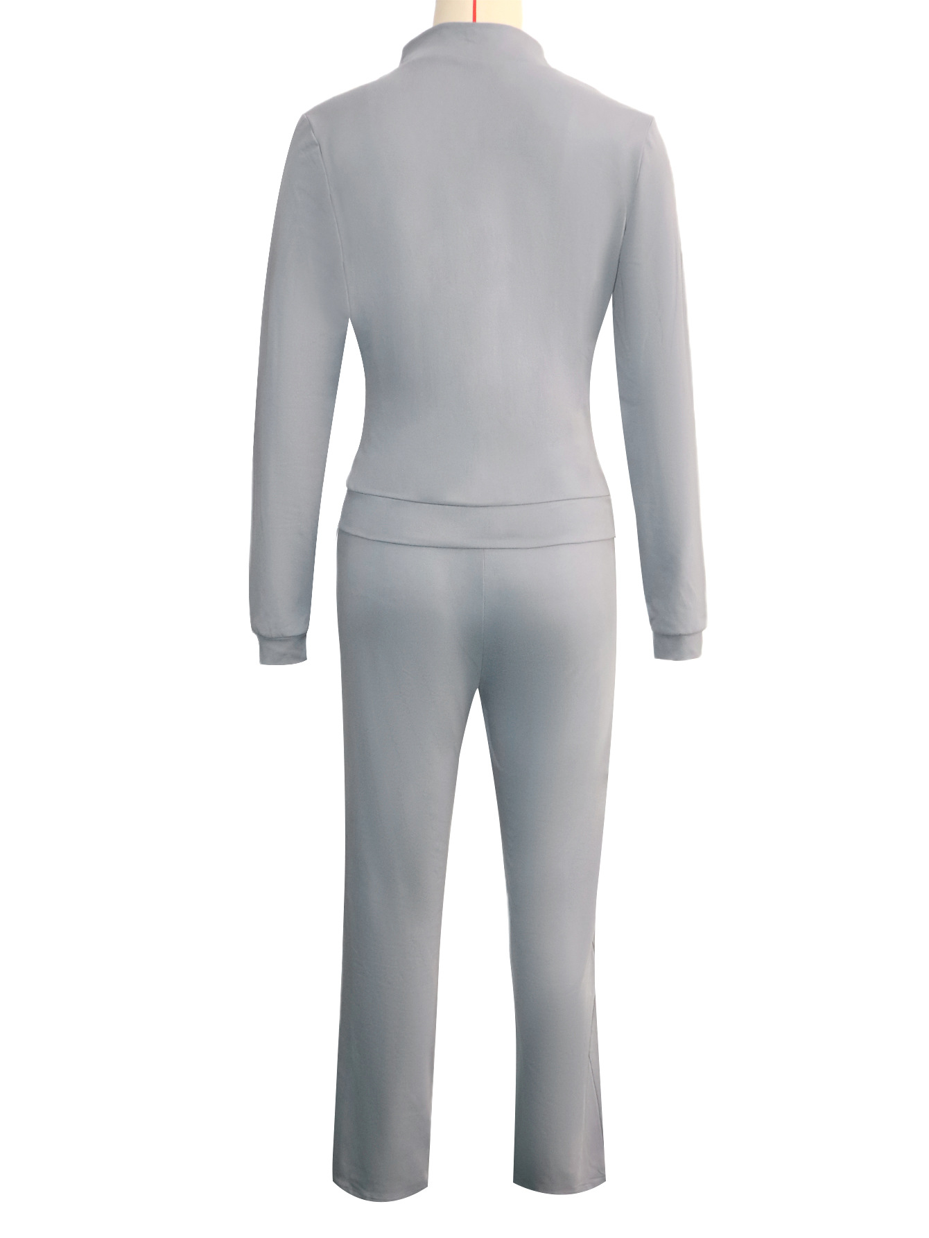 Women Gray and White Casual Patchwork Zipper Top and Pants Two-Piece Set