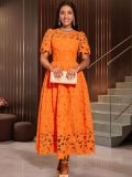 Women Round Neck Elegant Lace See-Through Formal Party Dress