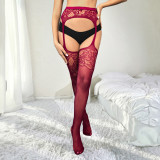 Women Summer Thin Jacquard Fishnet Bodysuit with Sexy Open Crotch
