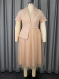 Plus-Size Women Belted Mesh Blazer Dress