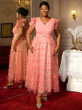 Plus-Size Women V-Neck Ruffle Sleeve Butterfly Formal Party Dress