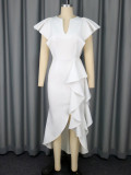Plus-Size Women Ruffle Irregular Formal Party Dress