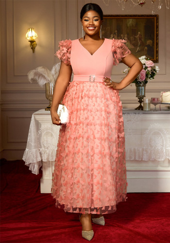 Plus-Size Women V-Neck Ruffle Sleeve Butterfly Formal Party Dress