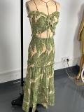 Women Printed Strapless Hollow Dress