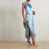 Summer Satin Low Back Top & Asymmetrical Skirt Set