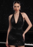 Sexy Deep V Neck Halter Bodycon Mini Formal Party Dress