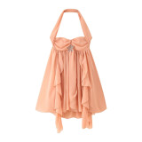 Summer Women's Fashion Chic Chiffon Holiday Print Halter Neck Mini Dress