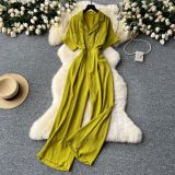 Summer Chic Turn-down Collar Button High Waist Jumpsuit