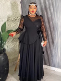 Lace Trim Plus Size African Embroidered Evening Gown