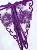Lace Thong Purple Sheer Open-Crotch Erotic Underwear
