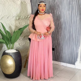Lace Trim Plus Size African Embroidered Evening Gown