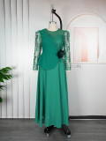 Lace Trim Plus Size African Embroidered Evening Gown