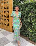 Summer Puff Sleeve V-Neck Print Dress