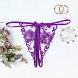 Lace Thong Purple Sheer Open-Crotch Erotic Underwear