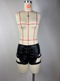 PU Leather Stretch Tight Fit Hollow-out High Waist Shorts