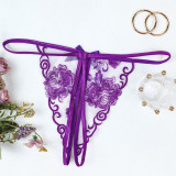 Lace Thong Purple Sheer Open-Crotch Erotic Underwear