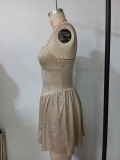 Women's Strapless Beaded A-Line Low Back Beaded Short Evening Dress