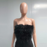 Bell Bottom Feather Strapless Sexy Fashion Jumpsuit
