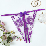 Lace Thong Purple Sheer Open-Crotch Erotic Underwear