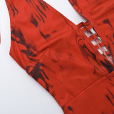 V-Neck Print Halter Neck Low Back Autumn Sexy Slim Fit Long Dress