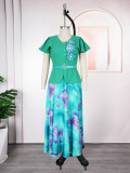 Print Button A-Line Plus Size Dress